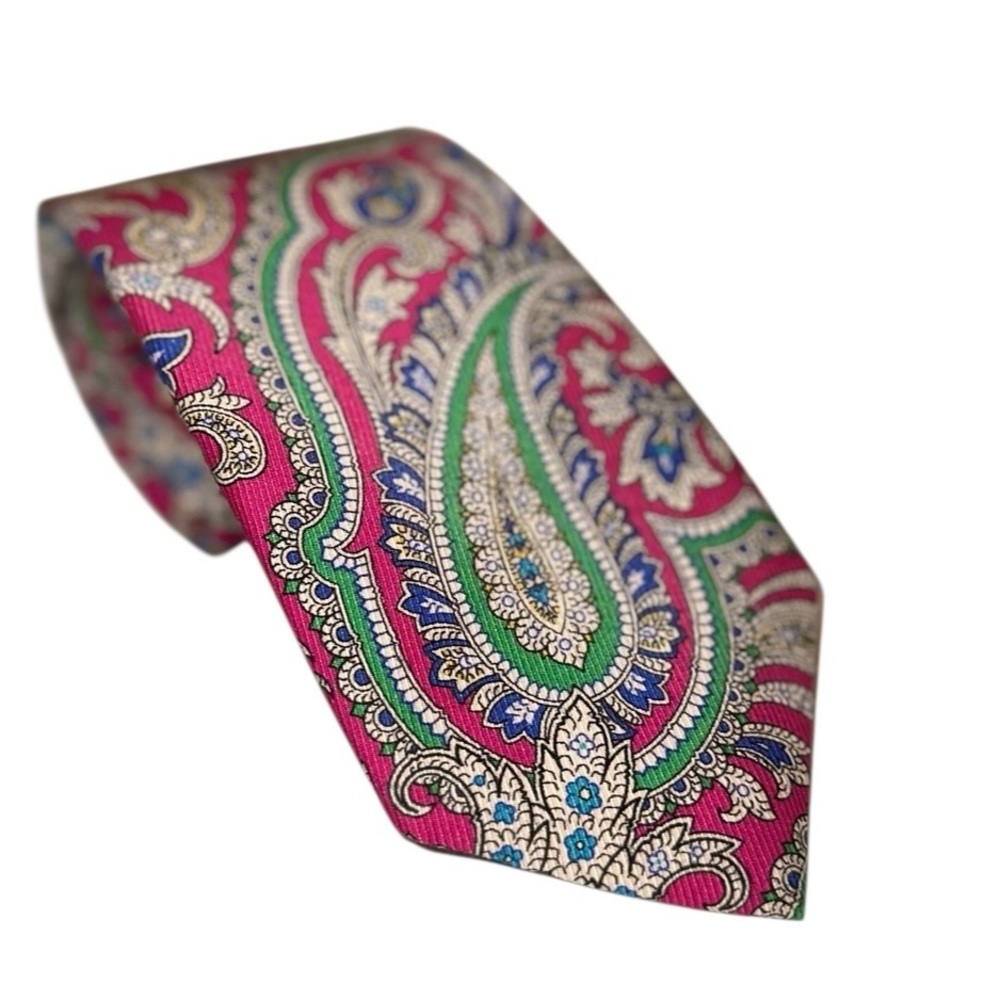 JZ Richards Gallery Collection Mens Tie Handmade Silk Paisley Pink 61x3.25” USA - Picture 2 of 5